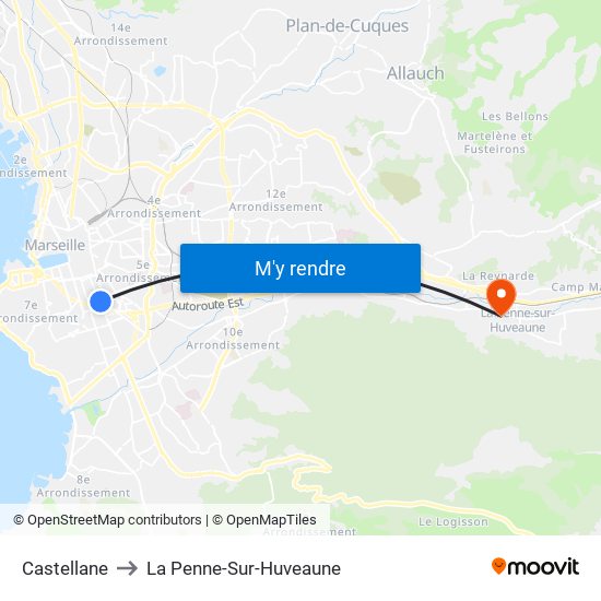 Castellane to La Penne-Sur-Huveaune map