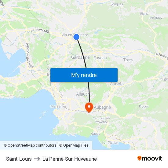 Saint-Louis to La Penne-Sur-Huveaune map