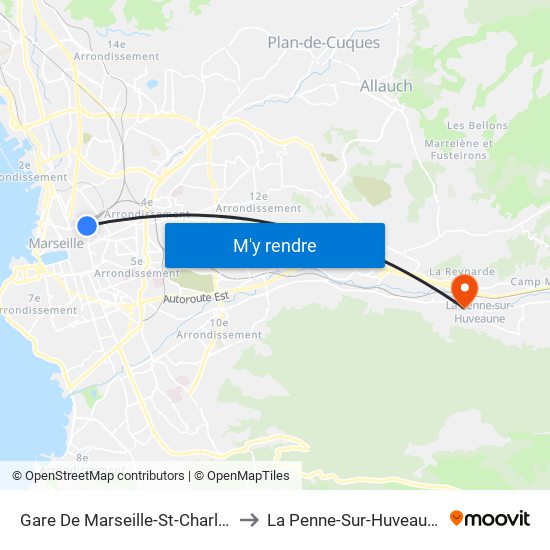 Gare De Marseille-St-Charles to La Penne-Sur-Huveaune map