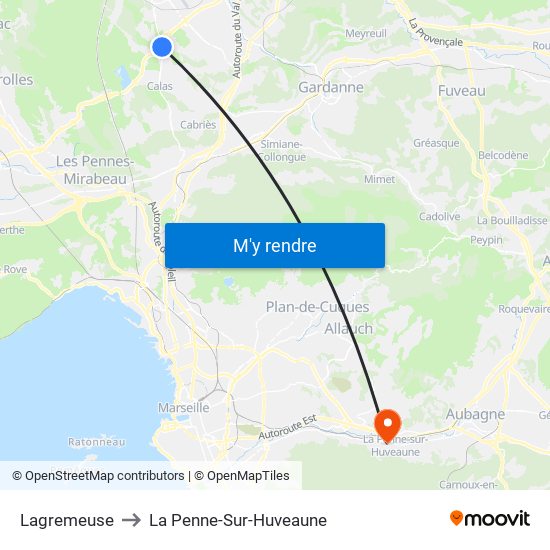 Lagremeuse to La Penne-Sur-Huveaune map