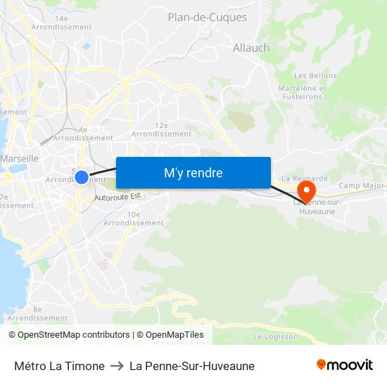 Métro La Timone to La Penne-Sur-Huveaune map