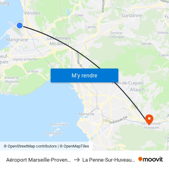 Aéroport Marseille-Provence to La Penne-Sur-Huveaune map