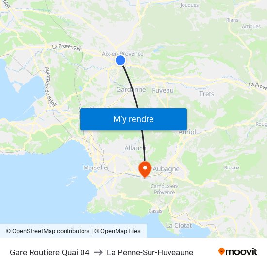 Gare Routière Quai 04 to La Penne-Sur-Huveaune map