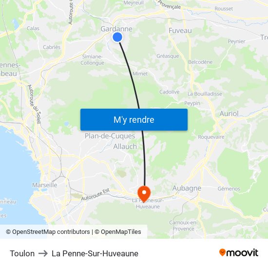 Toulon to La Penne-Sur-Huveaune map