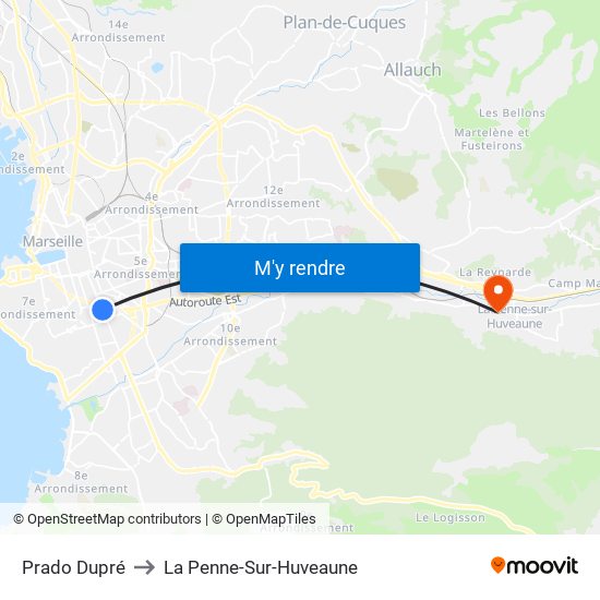 Prado Dupré to La Penne-Sur-Huveaune map