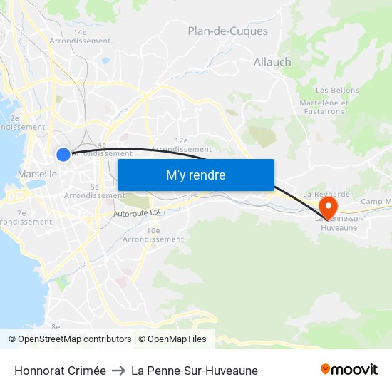 Honnorat Crimée to La Penne-Sur-Huveaune map