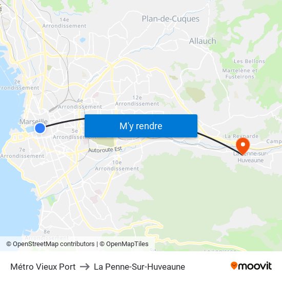 Métro Vieux Port to La Penne-Sur-Huveaune map