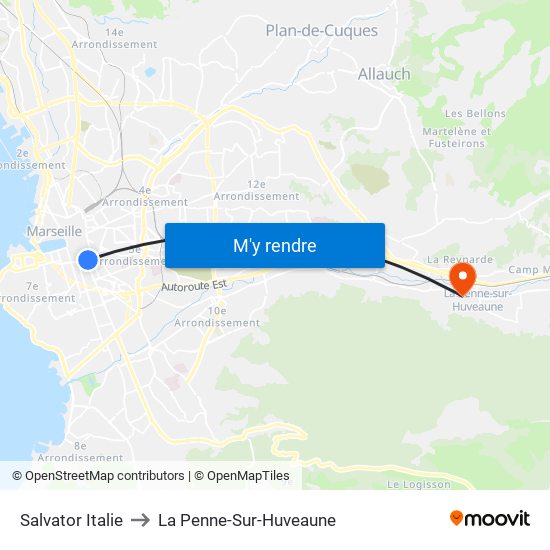 Salvator Italie to La Penne-Sur-Huveaune map