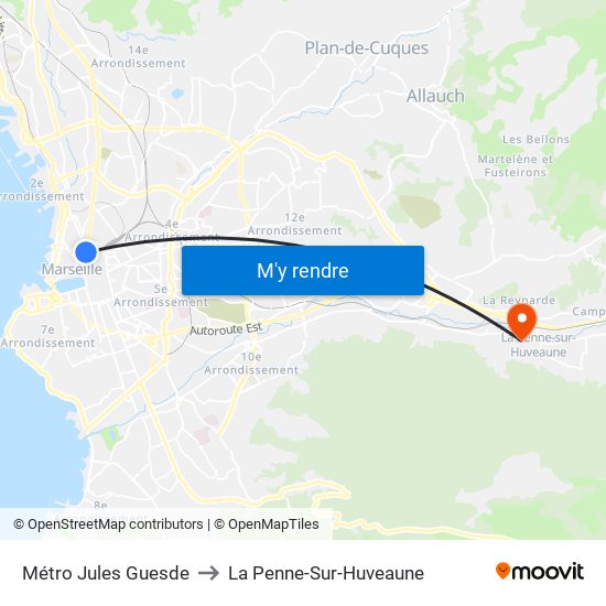 Métro Jules Guesde to La Penne-Sur-Huveaune map