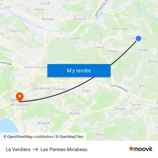 La Verdière to Les Pennes-Mirabeau map