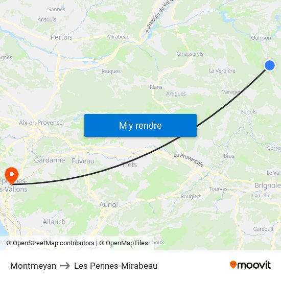 Montmeyan to Les Pennes-Mirabeau map