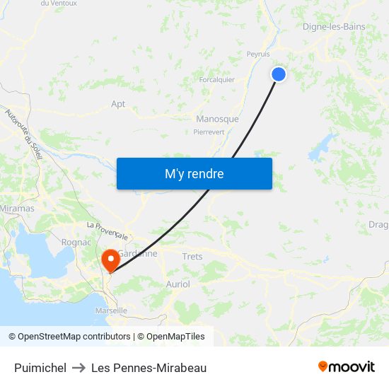 Puimichel to Les Pennes-Mirabeau map