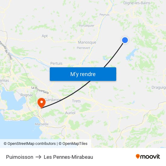 Puimoisson to Les Pennes-Mirabeau map