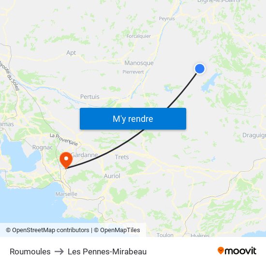 Roumoules to Les Pennes-Mirabeau map