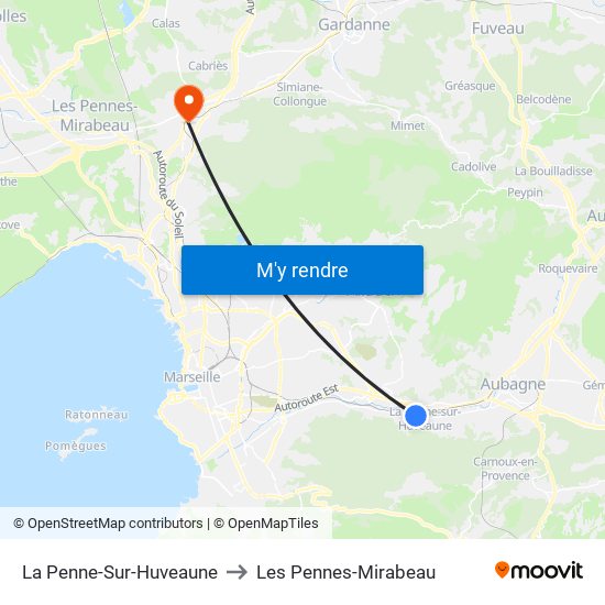 La Penne-Sur-Huveaune to Les Pennes-Mirabeau map