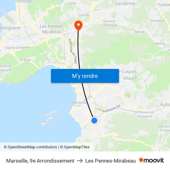 Marseille, 9e Arrondissement to Les Pennes-Mirabeau map
