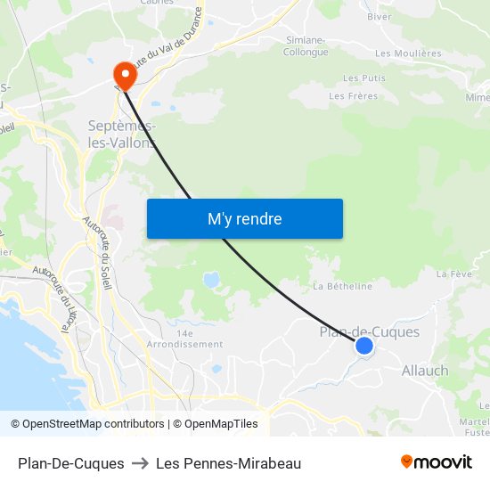 Plan-De-Cuques to Les Pennes-Mirabeau map