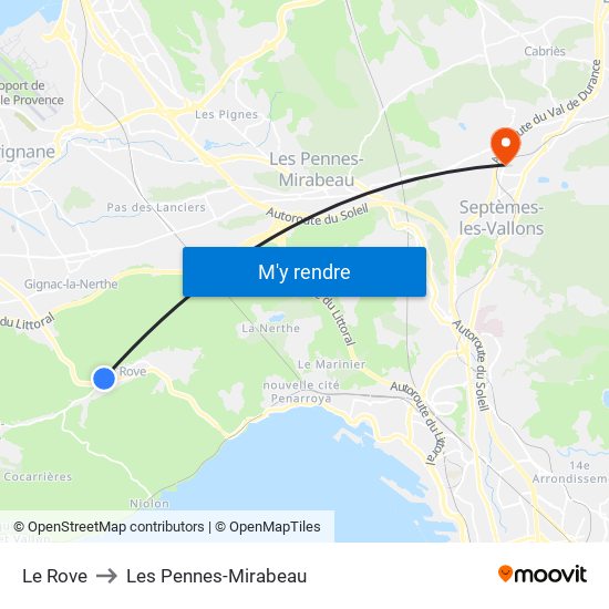 Le Rove to Les Pennes-Mirabeau map