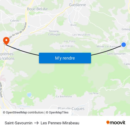 Saint-Savournin to Les Pennes-Mirabeau map