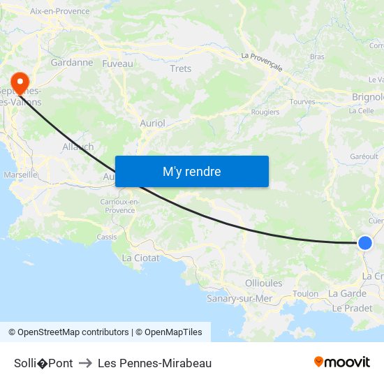 Solli�Pont to Les Pennes-Mirabeau map