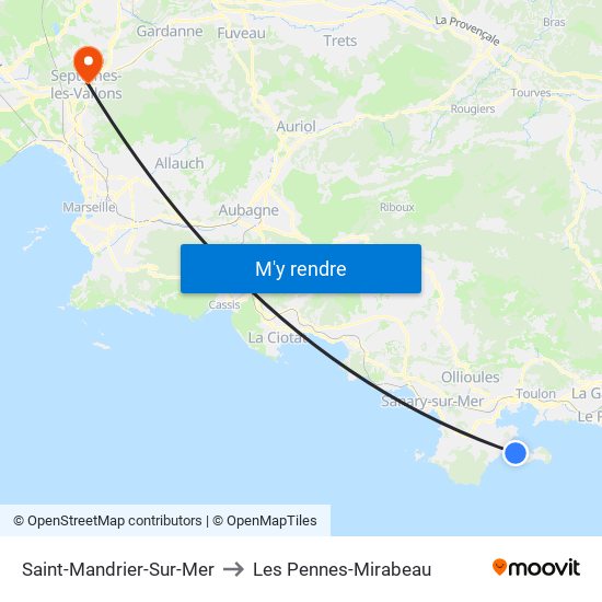 Saint-Mandrier-Sur-Mer to Les Pennes-Mirabeau map