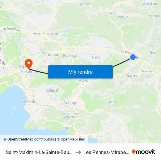 Saint-Maximin-La-Sainte-Baume to Les Pennes-Mirabeau map