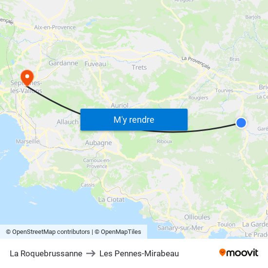 La Roquebrussanne to Les Pennes-Mirabeau map