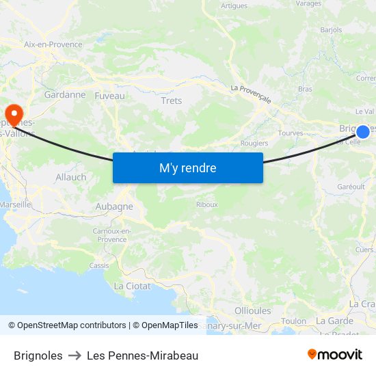 Brignoles to Les Pennes-Mirabeau map