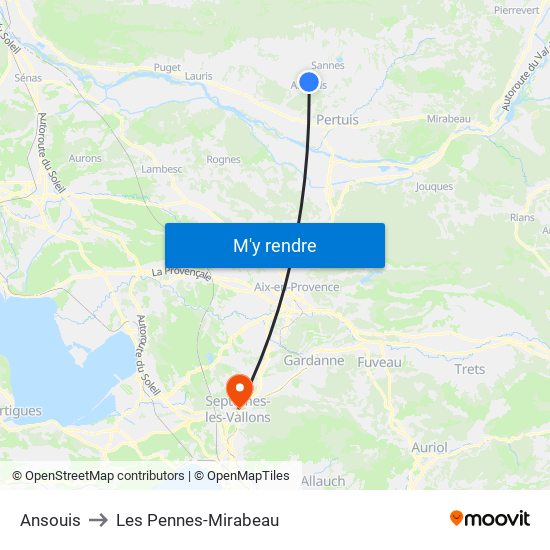 Ansouis to Les Pennes-Mirabeau map