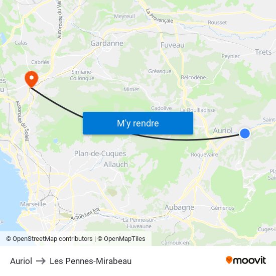 Auriol to Les Pennes-Mirabeau map