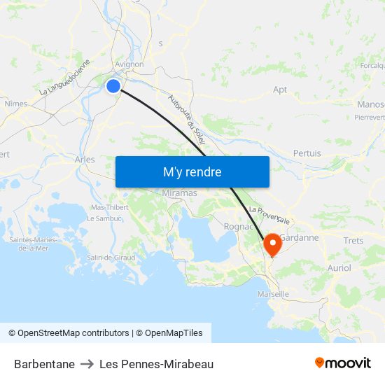 Barbentane to Les Pennes-Mirabeau map