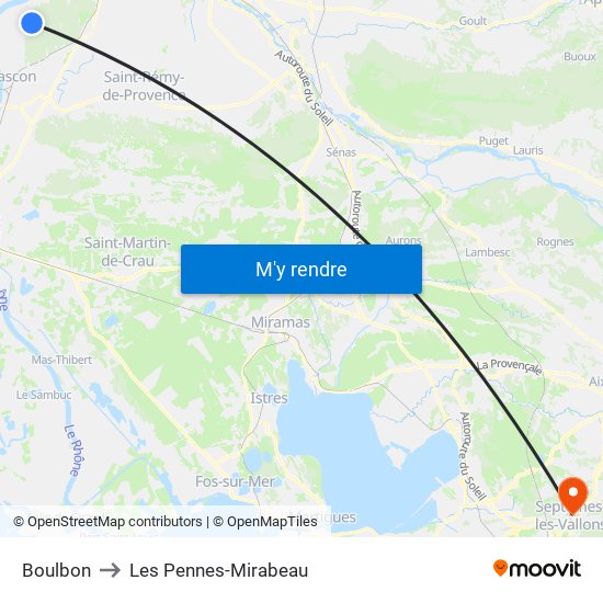 Boulbon to Les Pennes-Mirabeau map