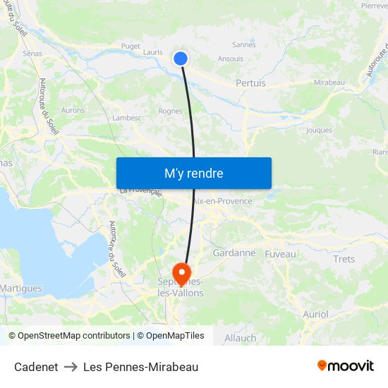 Cadenet to Les Pennes-Mirabeau map