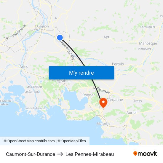 Caumont-Sur-Durance to Les Pennes-Mirabeau map