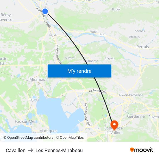 Cavaillon to Les Pennes-Mirabeau map