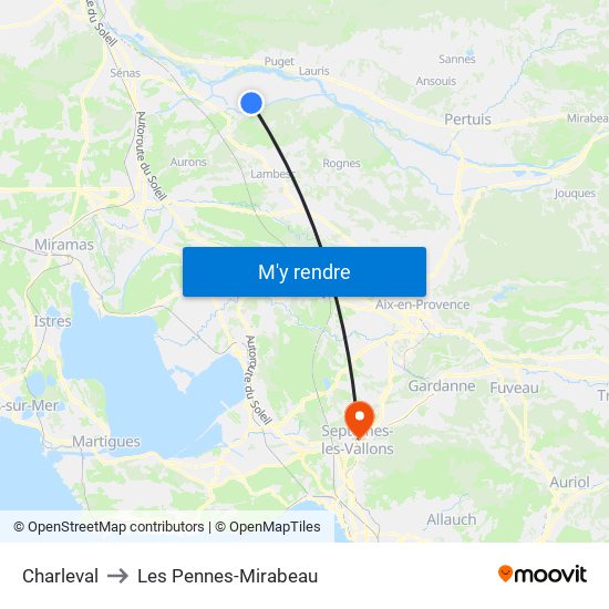 Charleval to Les Pennes-Mirabeau map