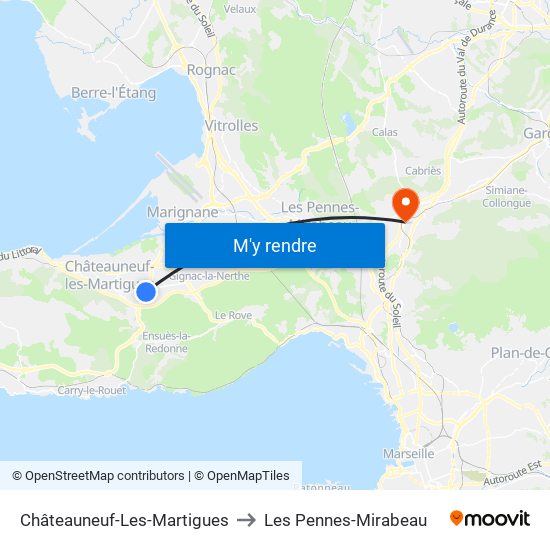 Châteauneuf-Les-Martigues to Les Pennes-Mirabeau map