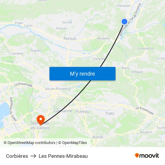 Corbières to Les Pennes-Mirabeau map