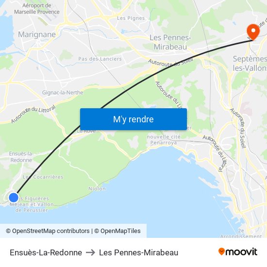 Ensuès-La-Redonne to Les Pennes-Mirabeau map
