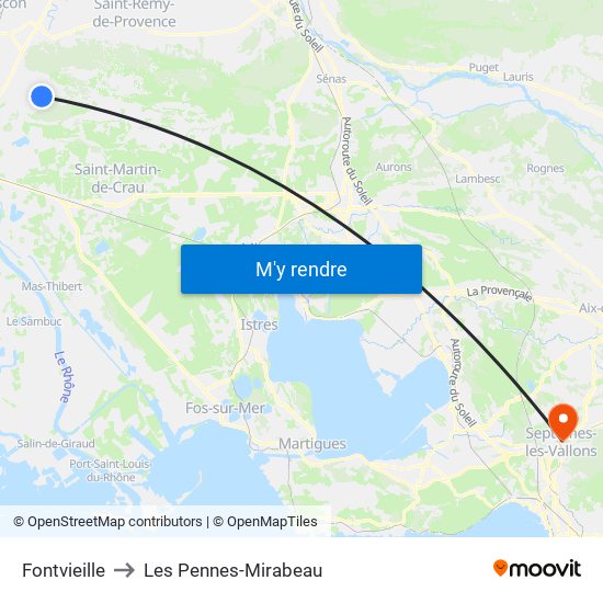 Fontvieille to Les Pennes-Mirabeau map