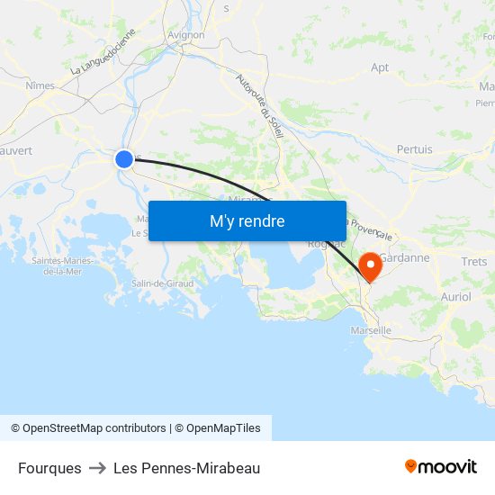Fourques to Les Pennes-Mirabeau map