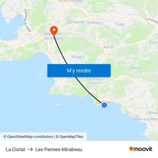 La Ciotat to Les Pennes-Mirabeau map