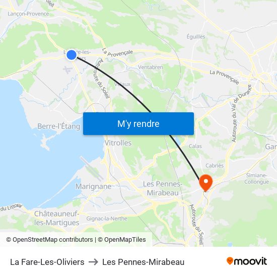 La Fare-Les-Oliviers to Les Pennes-Mirabeau map