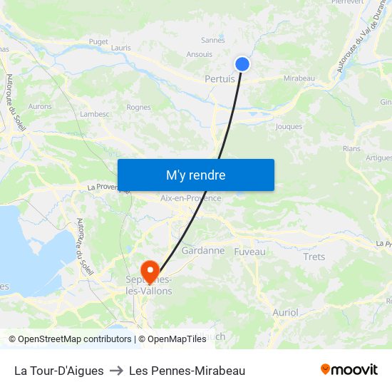 La Tour-D'Aigues to Les Pennes-Mirabeau map