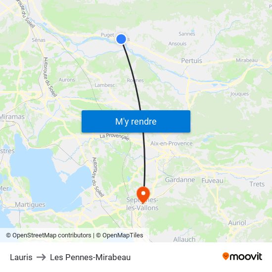 Lauris to Les Pennes-Mirabeau map