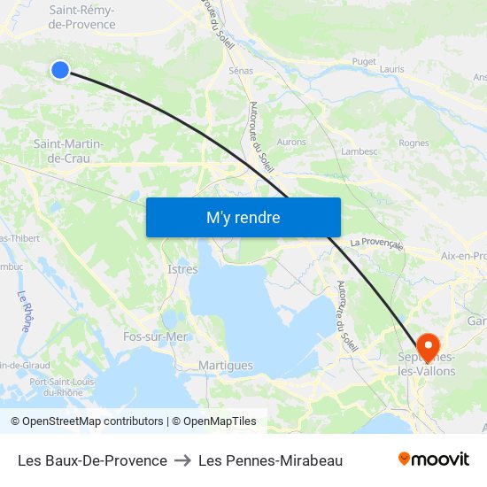 Les Baux-De-Provence to Les Pennes-Mirabeau map
