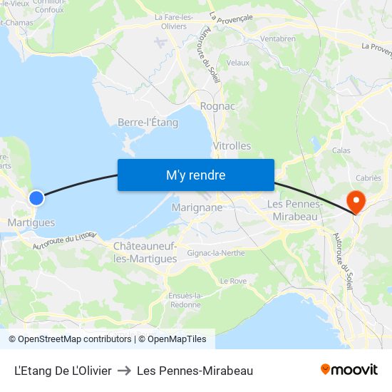L'Etang De L'Olivier to Les Pennes-Mirabeau map