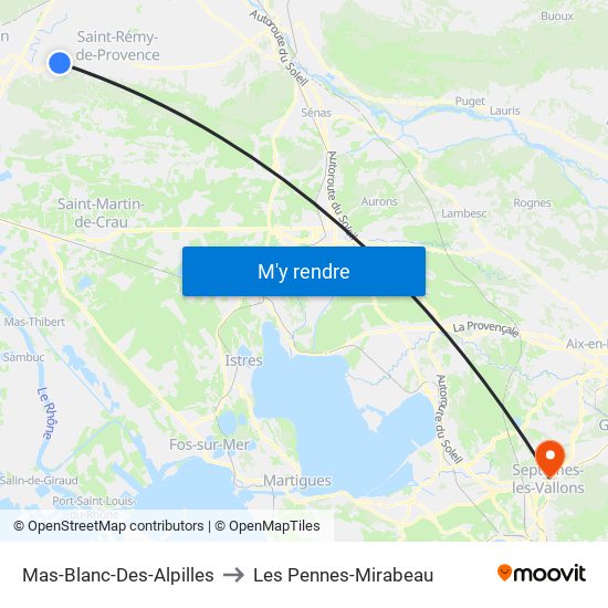 Mas-Blanc-Des-Alpilles to Les Pennes-Mirabeau map
