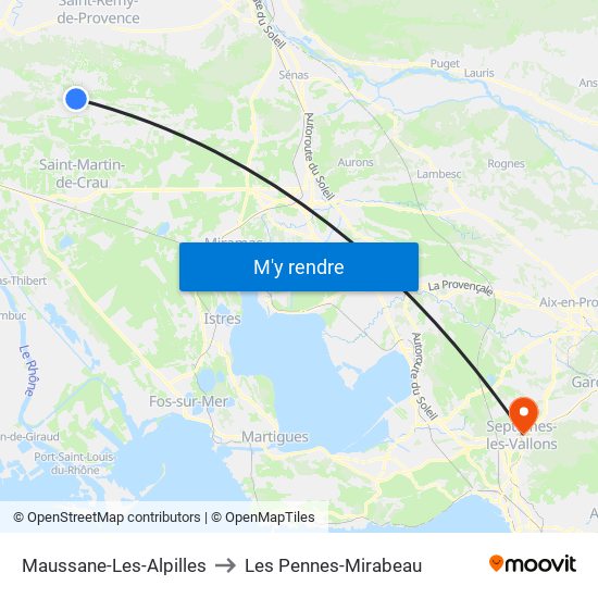 Maussane-Les-Alpilles to Les Pennes-Mirabeau map