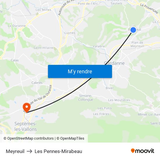 Meyreuil to Les Pennes-Mirabeau map